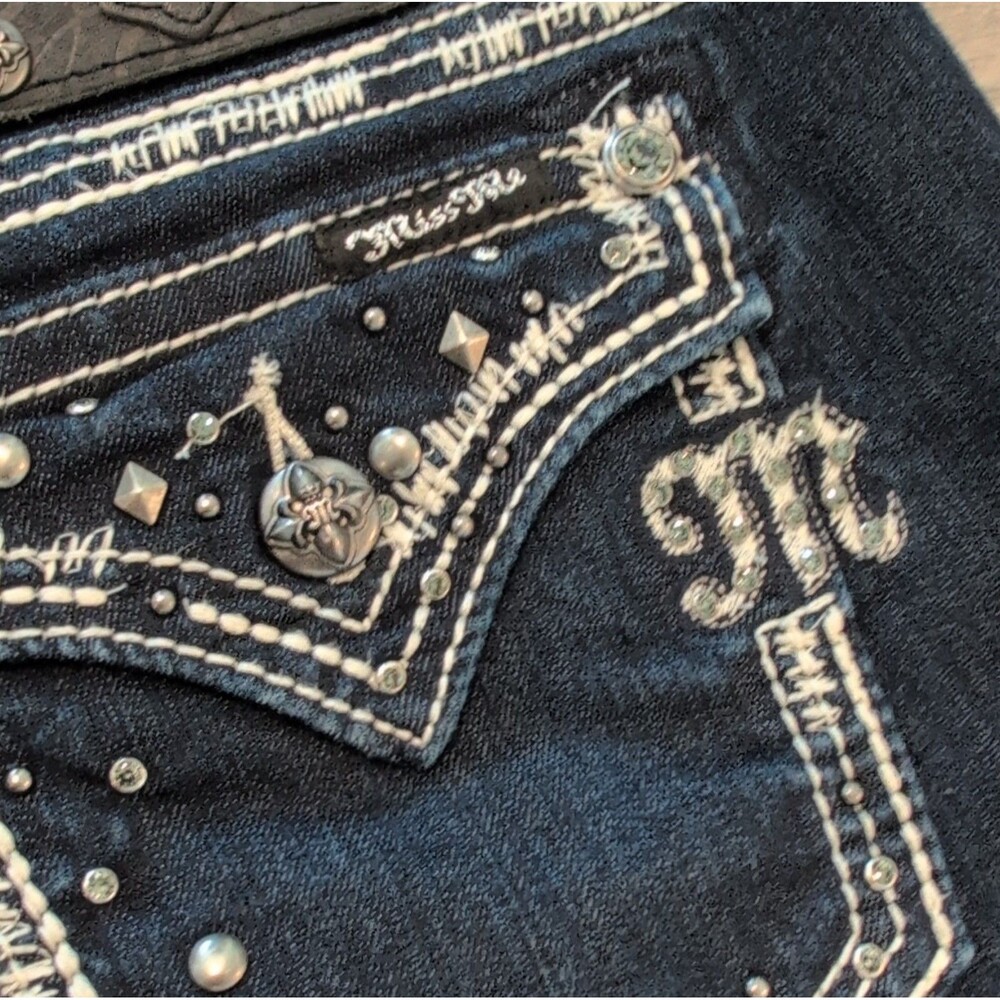 Miss Me Dark Blue Embellished Studded Bootcut Women's Jeans - Size 30 Regular - Picture 11 of 11
